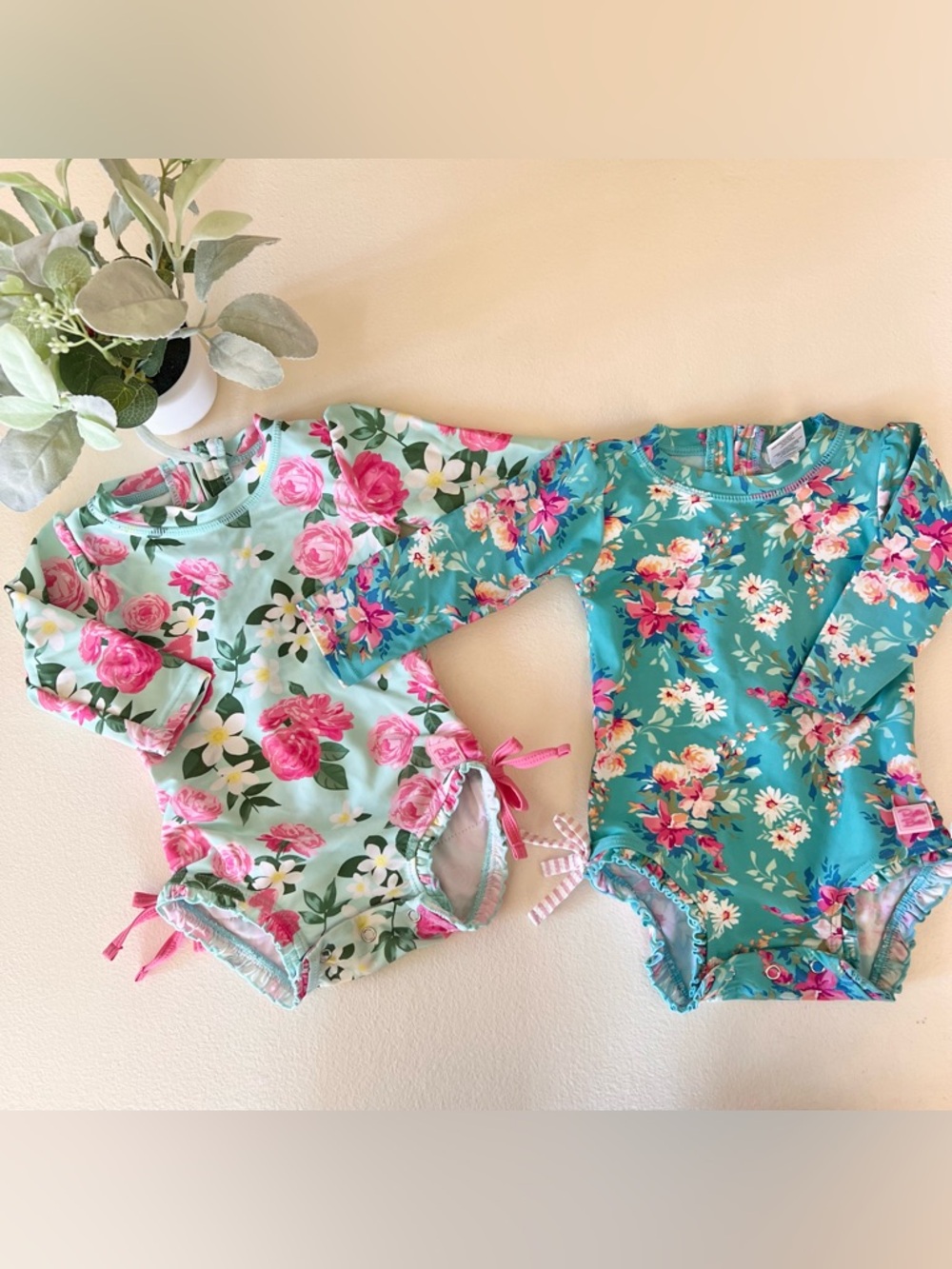 RuffleButts Floral Long Sleeve One Piece Rash Guards